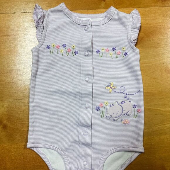 Carters Baby Girl Purple Flutter Sleeve Cat Bodysuit Size 12M - Picture 4 of 5